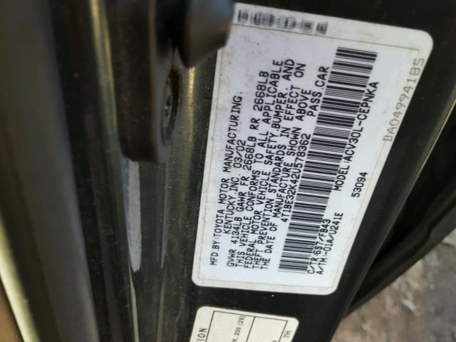 4T1BE32K42U578362 - 2002 TOYOTA CAMRY LE GREEN photo 10