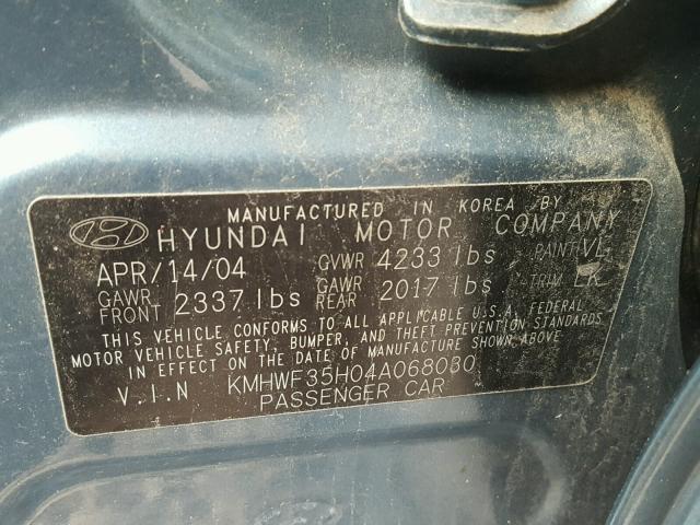 KMHWF35H04A068030 - 2004 HYUNDAI SONATA GLS GREEN photo 10