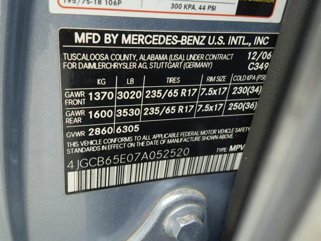 4JGCB65E07A052520 - 2007 MERCEDES-BENZ R 350 BLUE photo 10