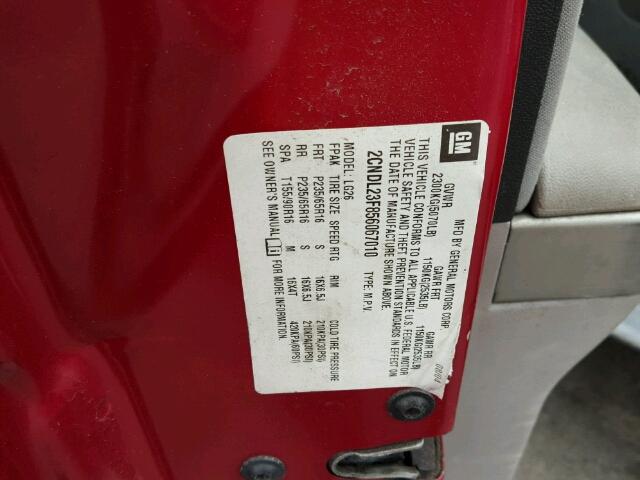 2CNDL23F856067010 - 2005 CHEVROLET EQUINOX LS RED photo 10