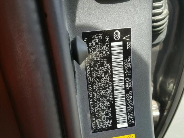 JTHKD5BH8F2249848 - 2015 LEXUS CT 200 CHARCOAL photo 10