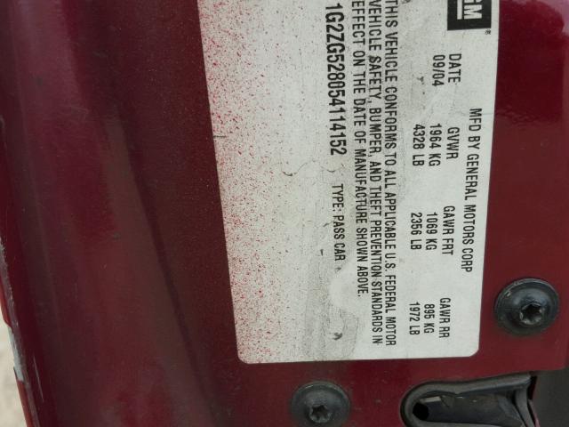 1G2ZG528054114152 - 2005 PONTIAC G6 MAROON photo 10