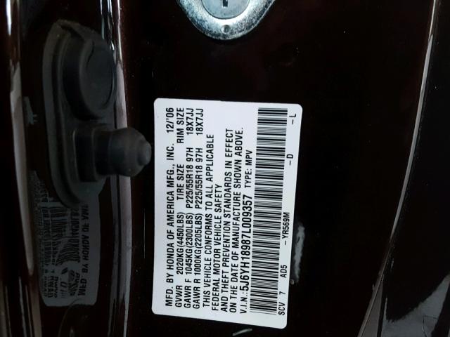 5J6YH18987L009357 - 2007 HONDA ELEMENT SC BROWN photo 10