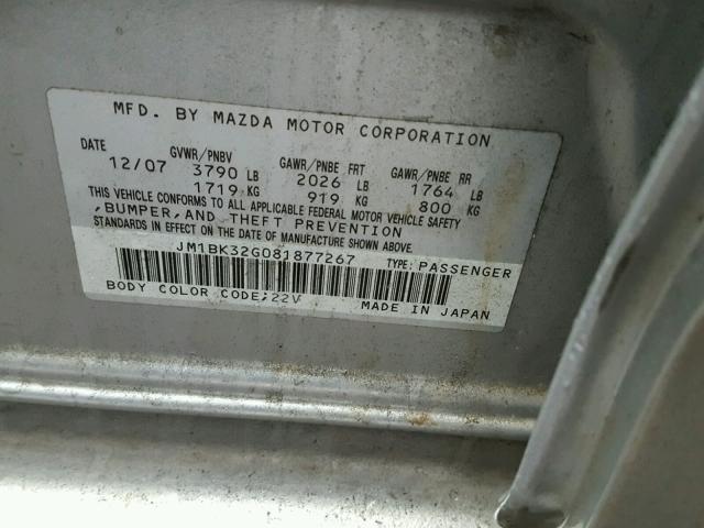 JM1BK32G081877267 - 2008 MAZDA 3 I SILVER photo 10