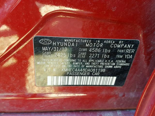 KMHEC4A48DA081198 - 2013 HYUNDAI SONATA HYB RED photo 10