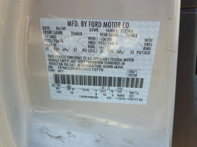 1FMCU94G29KC13770 - 2009 FORD ESCAPE LIM GRAY photo 10