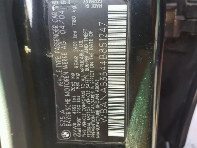 WBANA53544B851247 - 2004 BMW 525 I BLACK photo 10