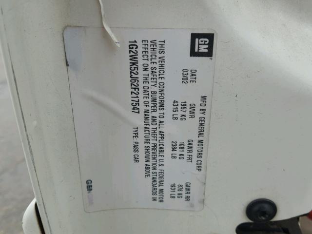 1G2WK52J62F217547 - 2002 PONTIAC GRAND PRIX WHITE photo 10