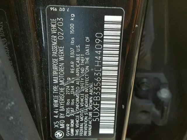 5UXFB33563LH44090 - 2003 BMW X5 4.4I BLACK photo 10