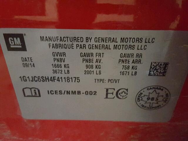 1G1JC6SH4F4118175 - 2015 CHEVROLET SONIC LT RED photo 10