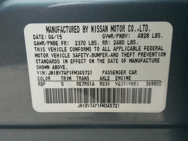 JN1BV7AP1FM345721 - 2015 INFINITI Q50 BASE BLUE photo 10