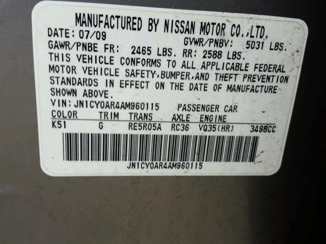 JN1CY0AR4AM960115 - 2010 INFINITI M35 BASE SILVER photo 10