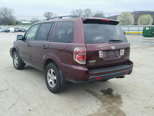 2HKYF186X7H515777 - 2007 HONDA PILOT EXL BURGUNDY photo 3