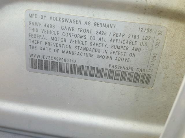 WVWJK73C89P060142 - 2009 VOLKSWAGEN PASSAT TUR SILVER photo 10