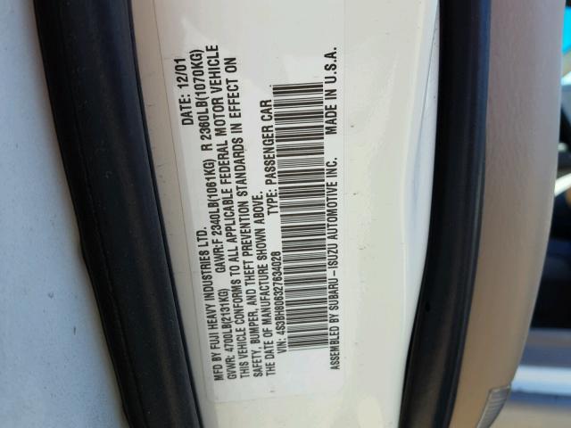 4S3BH806327634028 - 2002 SUBARU LEGACY OUT TWO TONE photo 10