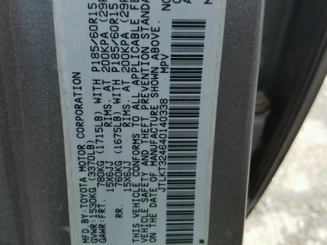 JTLKT324640140338 - 2004 TOYOTA SCION XB GRAY photo 10