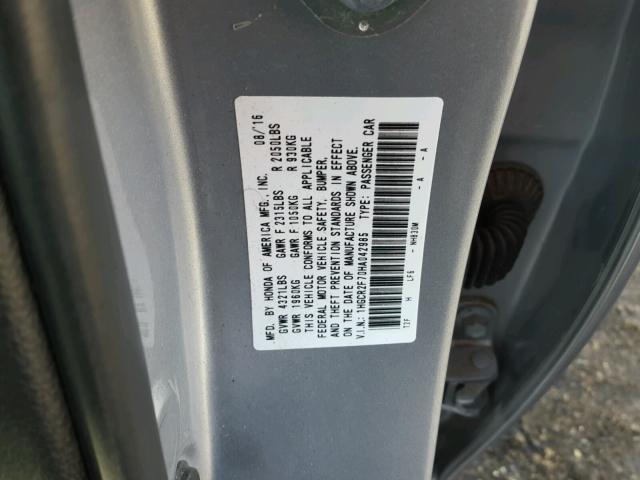 1HGCR2F70HA042985 - 2017 HONDA ACCORD EX SILVER photo 10