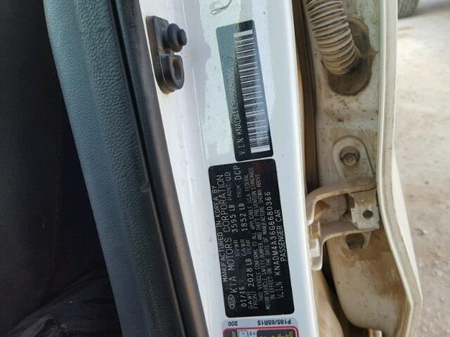 KNADM4A36G6680366 - 2016 KIA RIO LX Սպիտակ լուսանկար 10