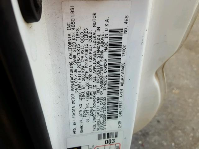 5TETX22N47Z328433 - 2007 TOYOTA TACOMA ACC WHITE photo 10