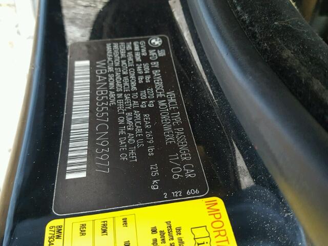 WBANB53557CN93977 - 2007 BMW 550 I BLACK photo 10