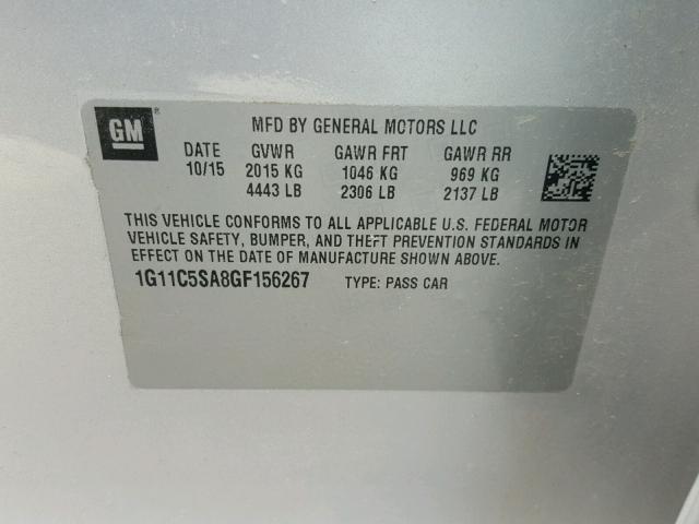 1G11C5SA8GF156267 - 2016 CHEVROLET MALIBU LIM 银色 照片 10