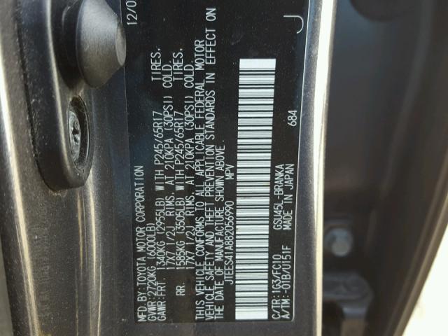 JTEES41A882056990 - 2008 TOYOTA HIGHLANDER GRAY photo 10