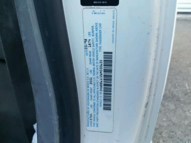 3VWBB61C2WM030635 - 1998 VOLKSWAGEN NEW BEETLE 白色 照片 10