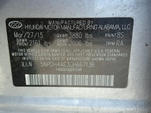 5NPDH4AE3GH667136 - 2016 HYUNDAI ELANTRA SE GRAY photo 10