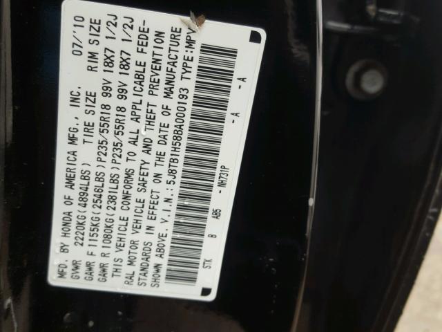 5J8TB1H58BA000193 - 2011 ACURA RDX TECHNO GRAY photo 10