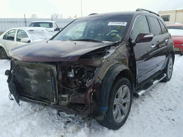 2HNYD2H73BH003309 - 2011 ACURA MDX ADVANC BURGUNDY photo 2