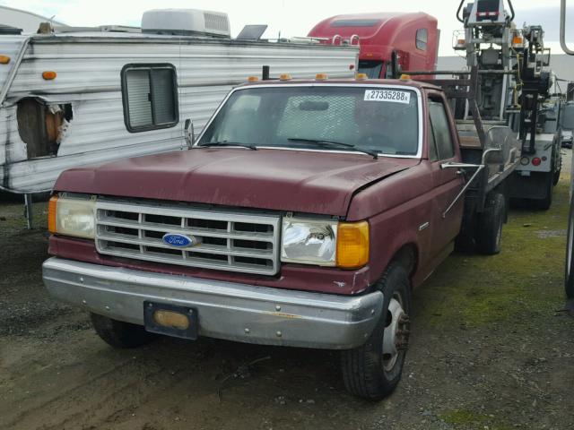 1FDKF37M5KKA74051 - 1989 FORD F350 MAROON photo 2