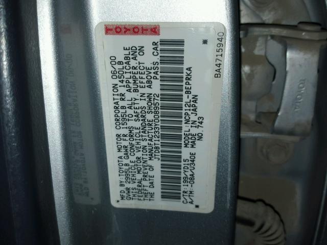 JTDBT1233Y0089572 - 2000 TOYOTA ECHO GRAY photo 10