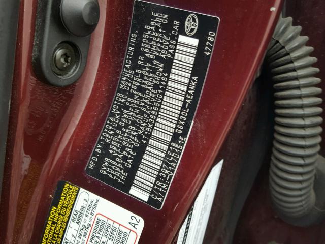 4T1BK36B65U011464 - 2005 TOYOTA AVALON XL RED photo 10