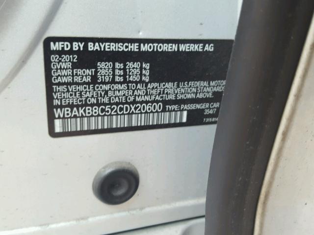 WBAKB8C52CDX20600 - 2012 BMW 750LI SILVER photo 10