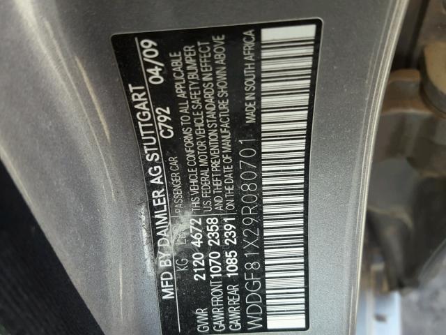 WDDGF81X29R080701 - 2009 MERCEDES-BENZ C 300 4MAT GRAY photo 10