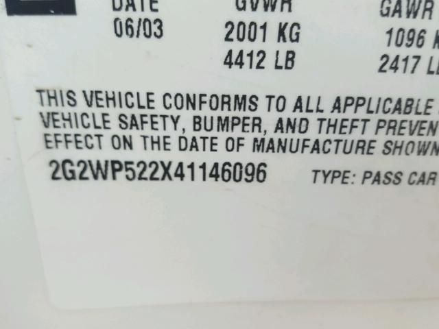 2G2WP522X41146096 - 2004 PONTIAC GRAND PRIX თეთრი ფოტო 10