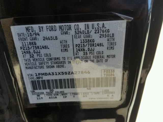 1FMDA31X5SZA27846 - 1995 FORD AEROSTAR BLACK photo 10