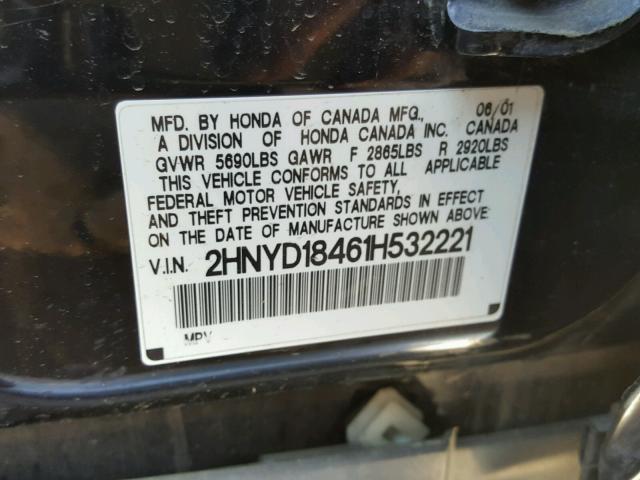 2HNYD18461H532221 - 2001 ACURA MDX BLACK photo 10