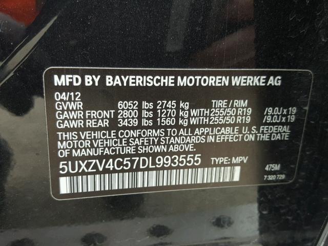 5UXZV4C57DL993555 - 2013 BMW X5 XDRIVE3 BLACK photo 10