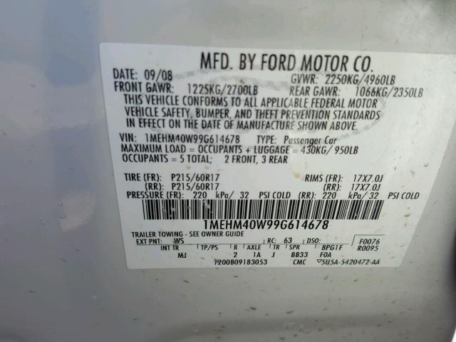 1MEHM40W99G614678 - 2009 MERCURY SABLE WHITE photo 10