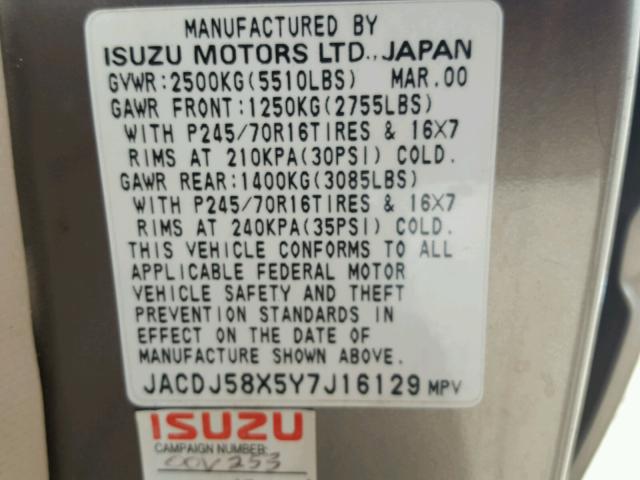 JACDJ58X5Y7J16129 - 2000 ISUZU TROOPER S GRAY photo 10