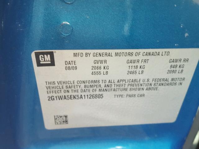 2G1WA5EK5A1126805 - 2010 CHEVROLET IMPALA LS BLUE photo 10