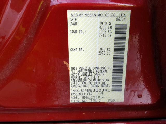 1N4AL3AP4FN310341 - 2015 NISSAN ALTIMA 2.5 RED photo 10