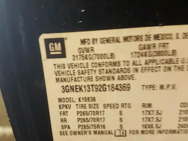 3GNEK13T92G184369 - 2002 CHEVROLET AVALANCHE GREEN photo 10