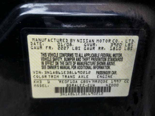 3N1AB61E38L690212 - 2008 NISSAN SENTRA 2.0 BLACK photo 10