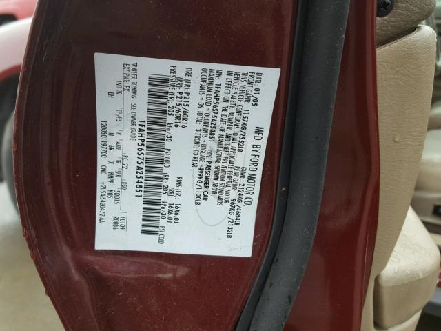 1FAHP56S75A254851 - 2005 FORD TAURUS SEL MAROON photo 10