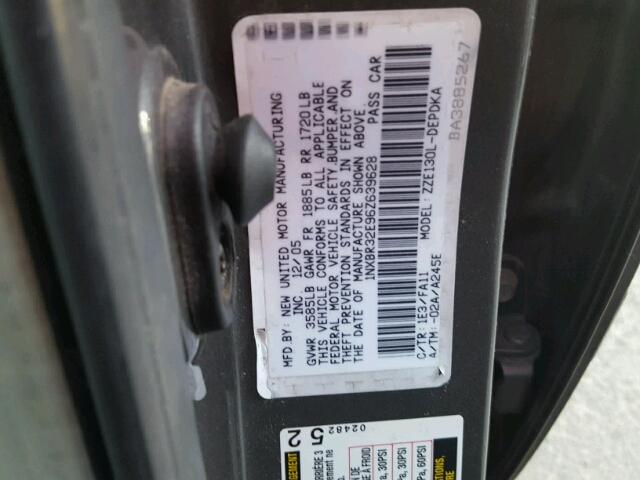 1NXBR32E96Z639628 - 2006 TOYOTA COROLLA CE GRAY photo 10