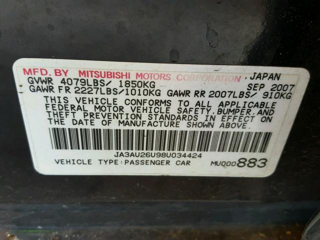 JA3AU26U98U034424 - 2008 MITSUBISHI LANCER ES BLACK photo 10