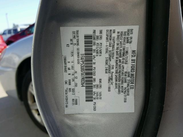 1FAFP53U07A190264 - 2007 FORD TAURUS SE SILVER photo 10