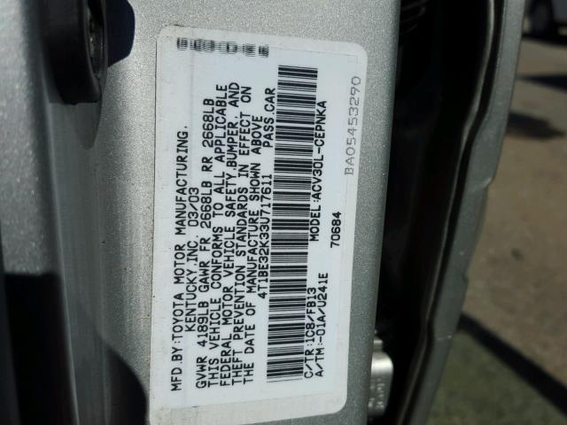 4T1BE32K33U717611 - 2003 TOYOTA CAMRY LE SILVER photo 10